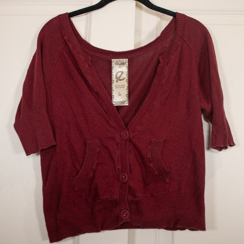 E brand maroon crop 1/2 sleeve cropped cardigan